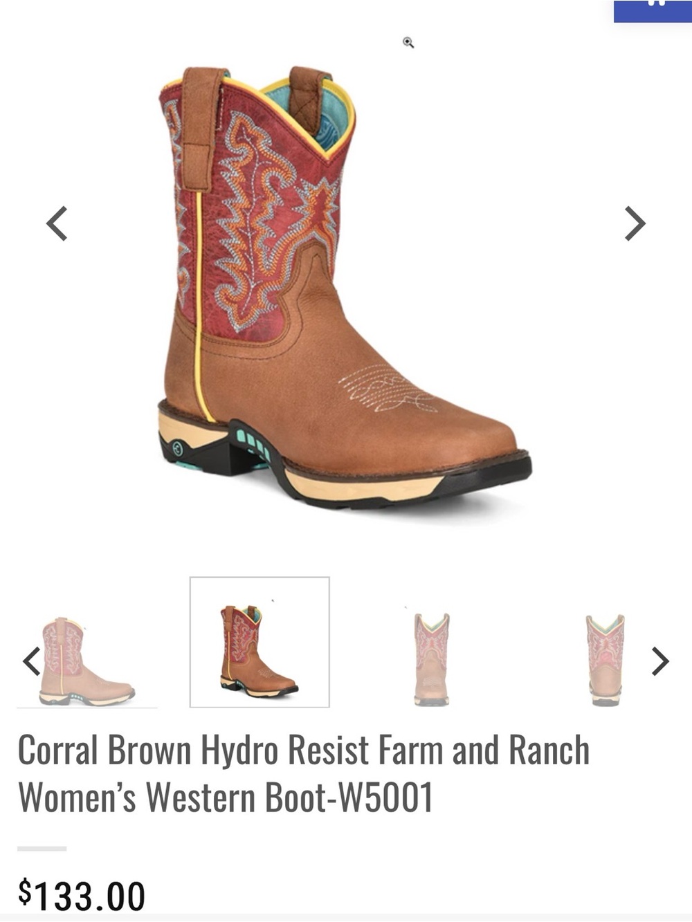 Corral Brown Hydro Resist Farm and Ranch Women’s Western Boot-W5001